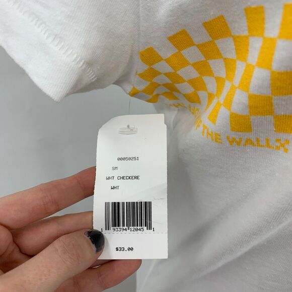 Vans Tee Shirt Womens S White/Yellow Baby Checkerboard Cotton Graphic Crew Neck - Picture 5 of 16